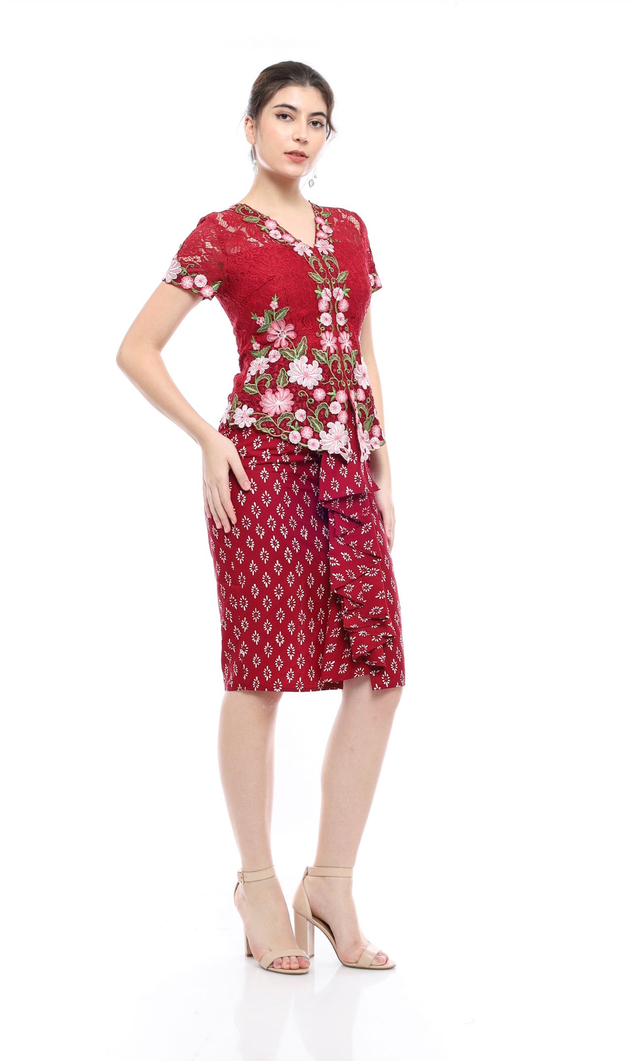 Set Kebaya Ambalika Maroon Flower