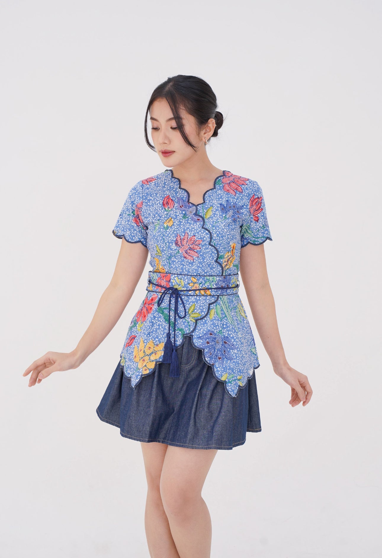 Top Kimono Blue Flower Kusumadewi