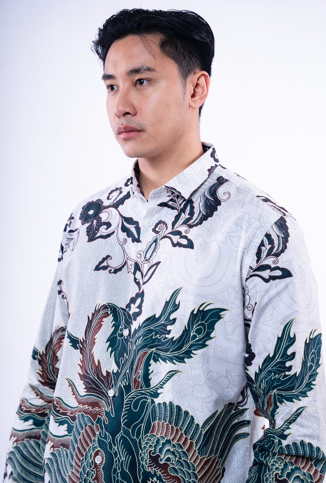 Men Shirt CNY Long Sleeve White Dragon
