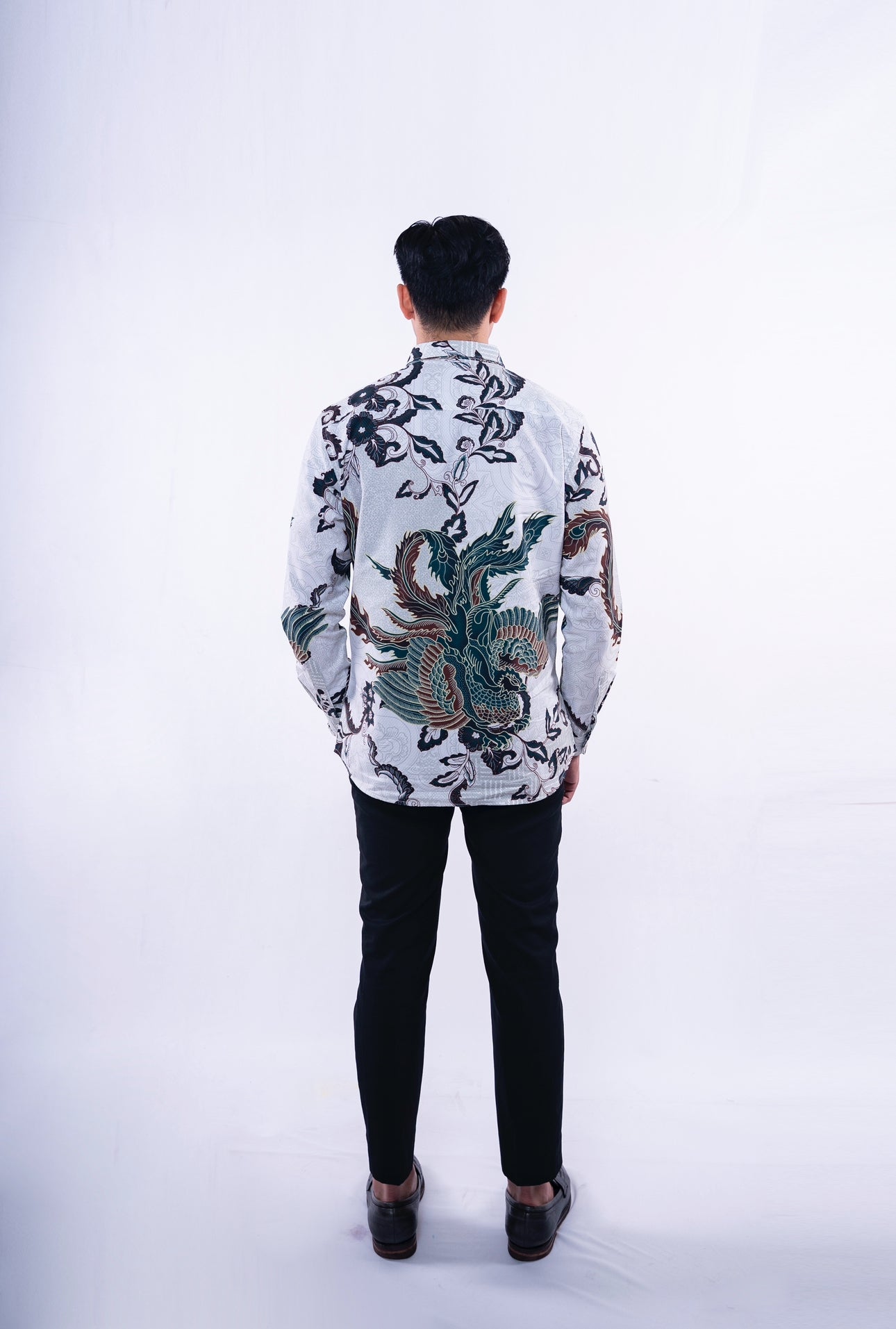 Men Shirt CNY Long Sleeve White Dragon