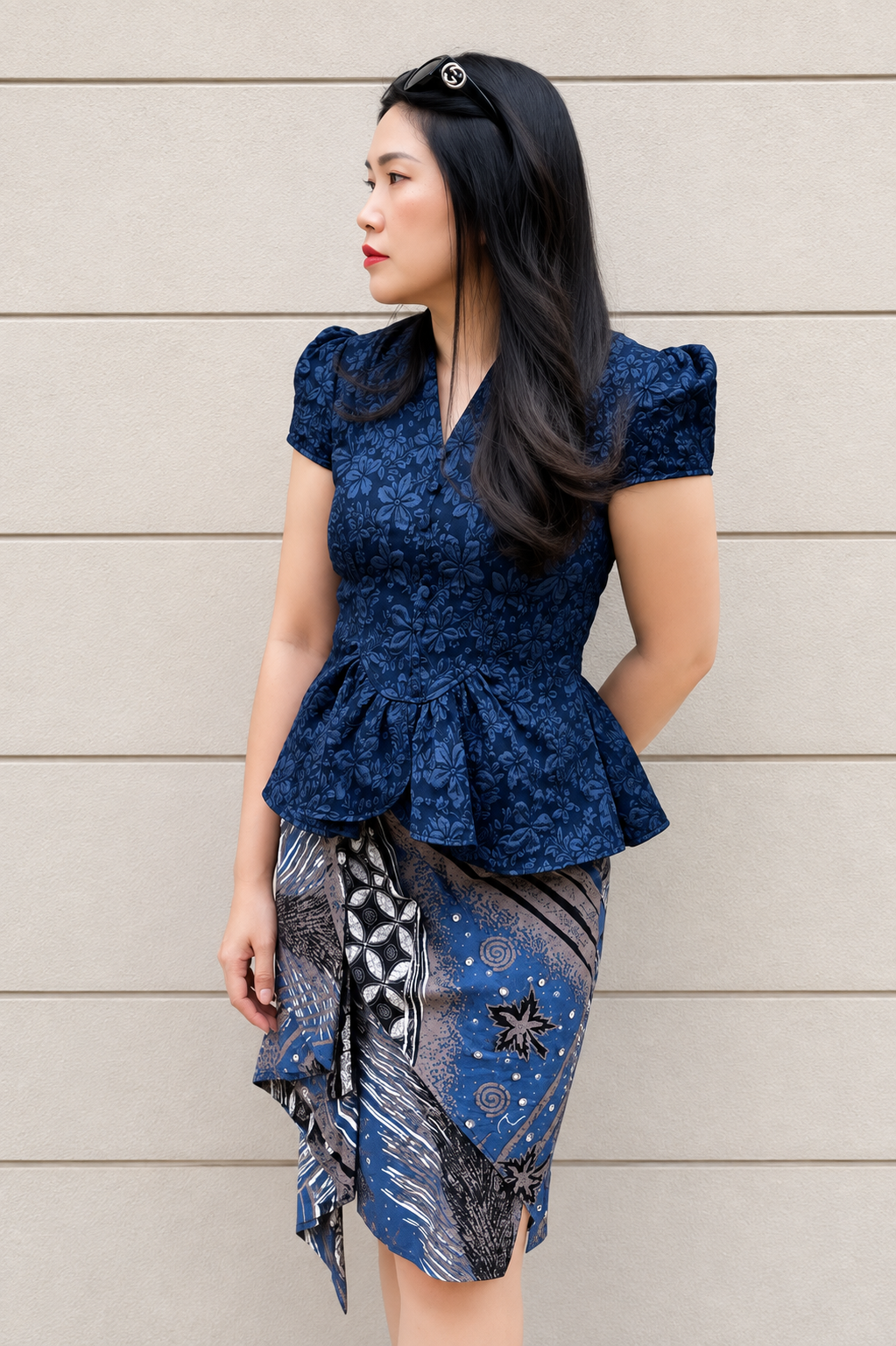 Top Blue Navy Bunga Rampai