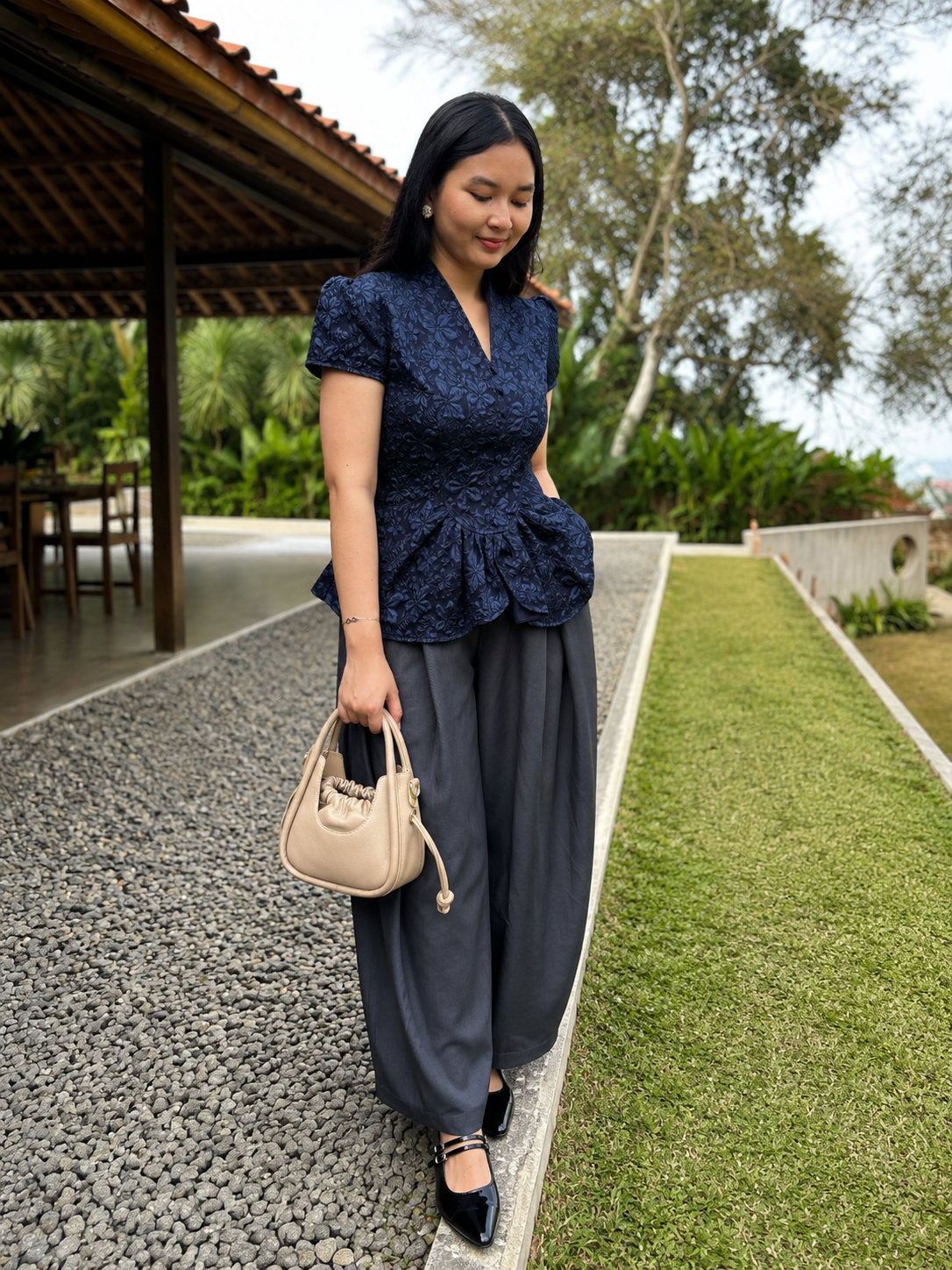 Top Blue Navy Bunga Rampai