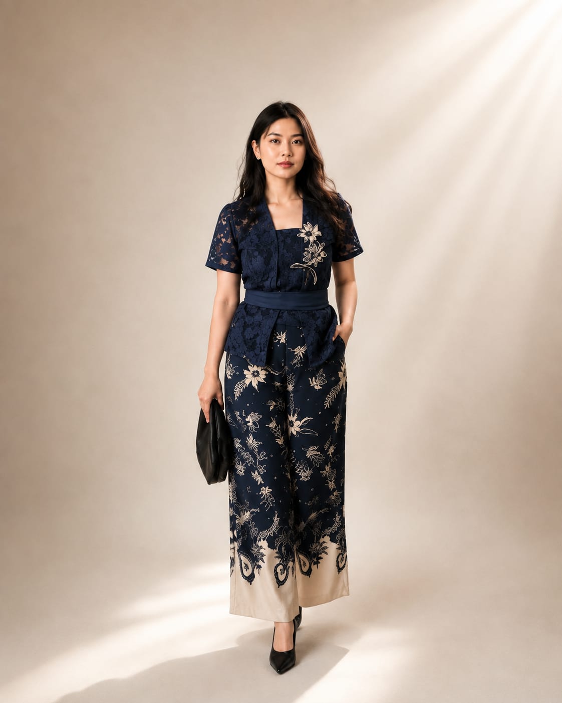 Set Kebaya Navy Blue Paradise Flower