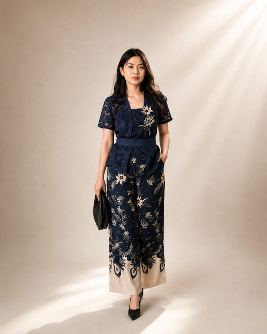 Set Kebaya Navy Blue Paradise Flower
