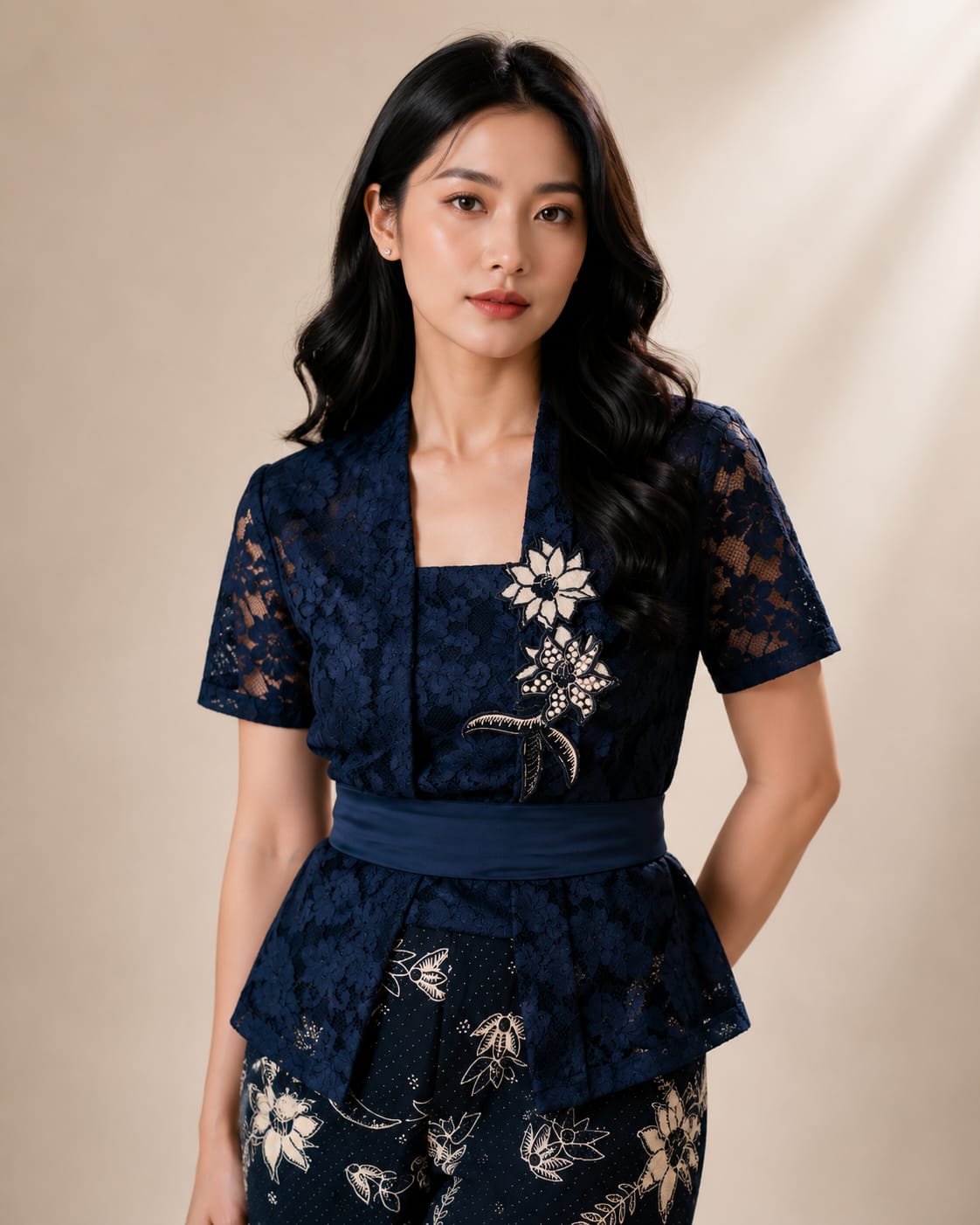 Set Kebaya Navy Blue Paradise Flower