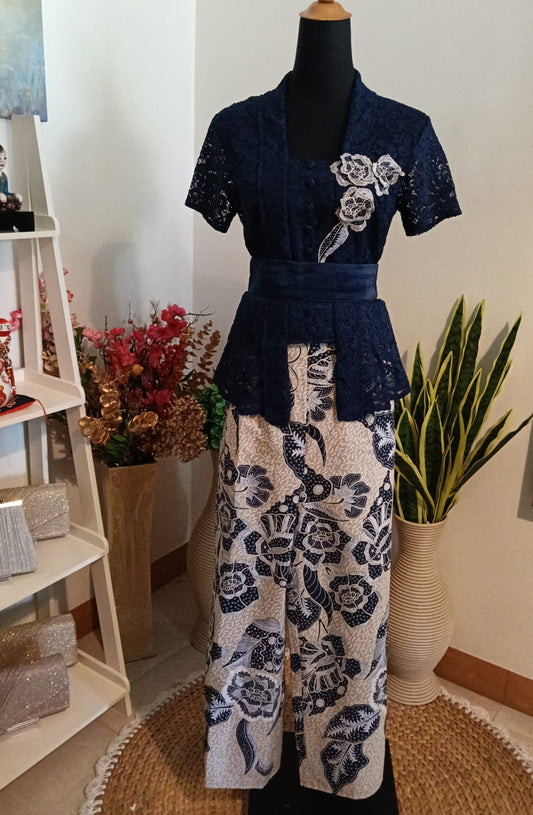 Set Blue Kebaya Double Flower