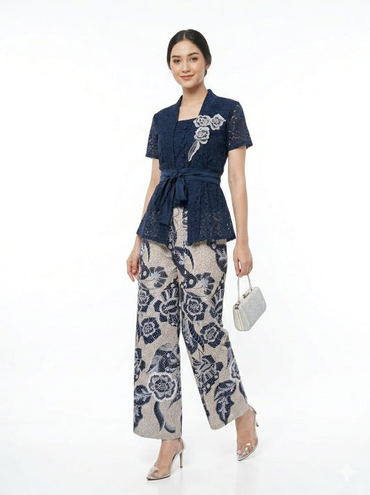 Set Blue Kebaya Double Flower