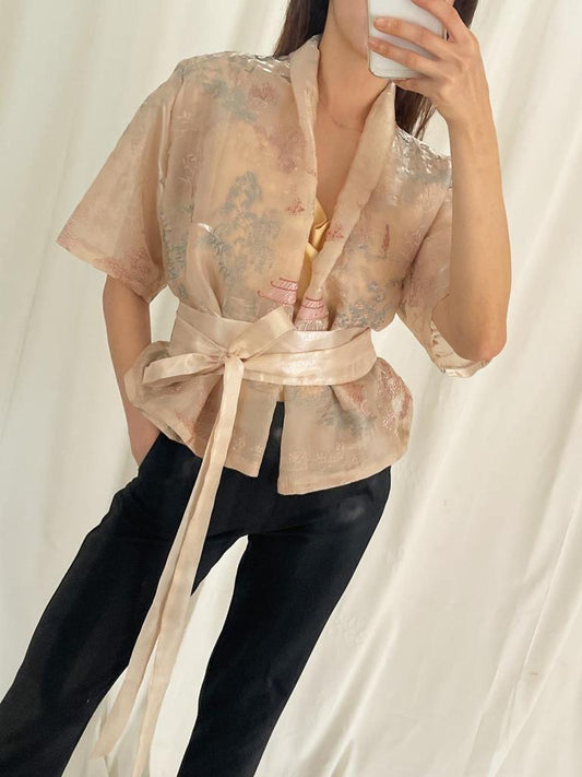 Top Organza Silk Kimono Cream