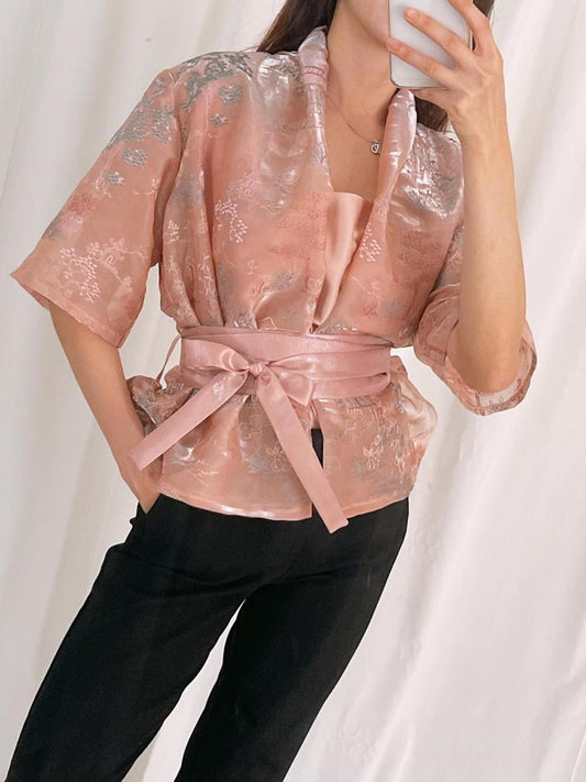 Top Organza Silk Kimono Rose Gold