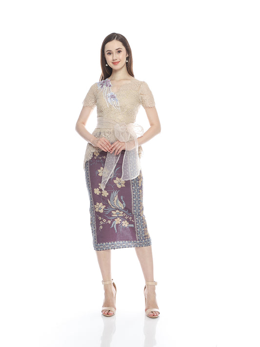 Set Kebaya Purple Flower Cream