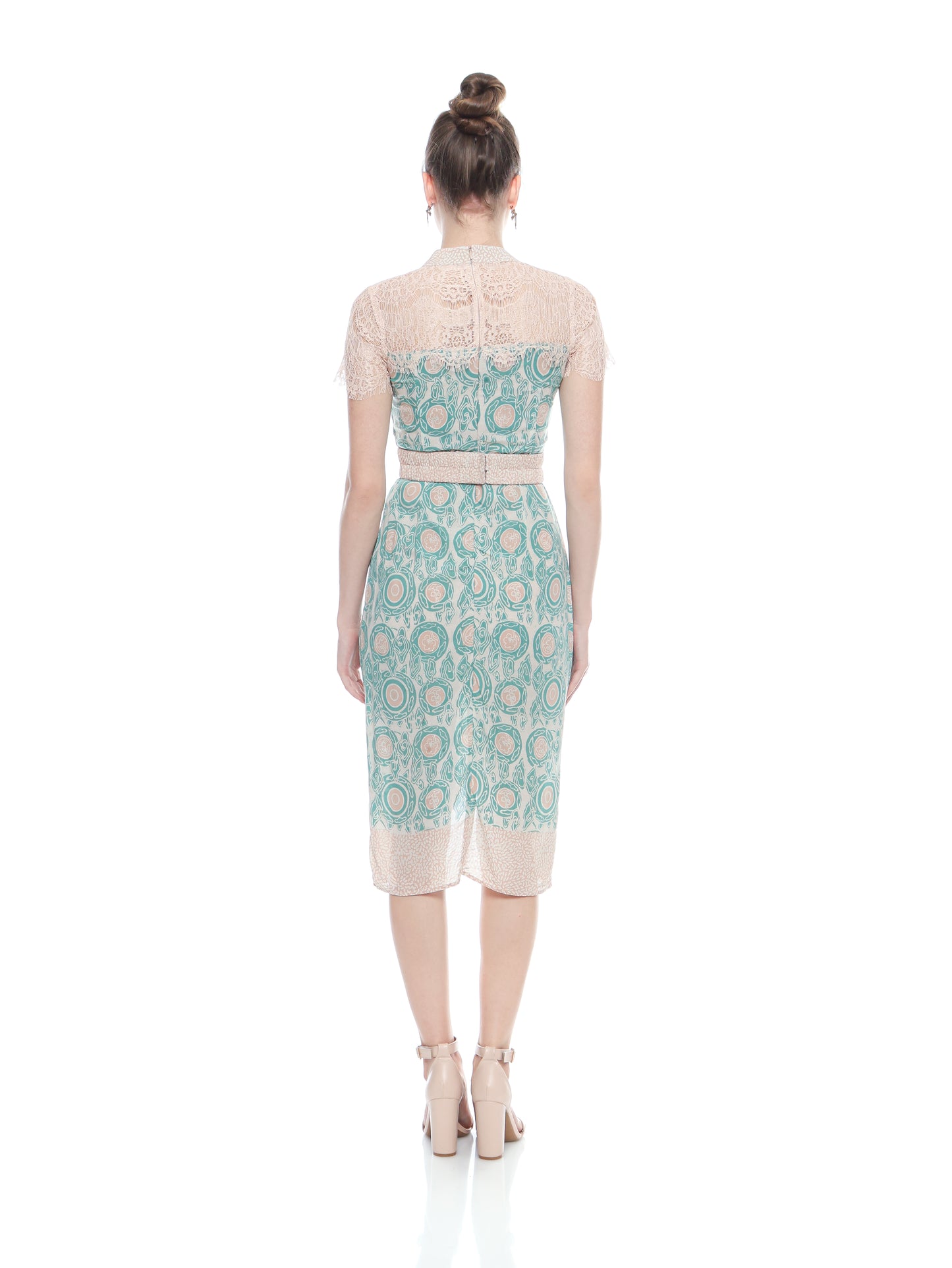 Dress Cheongsam Green Lace Cream