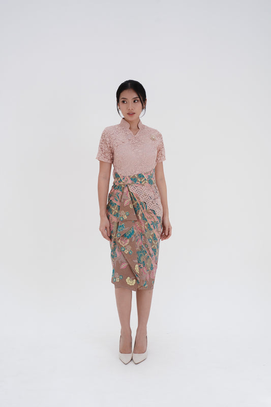 Dress Lace Peach Cheongsam Green Angsana