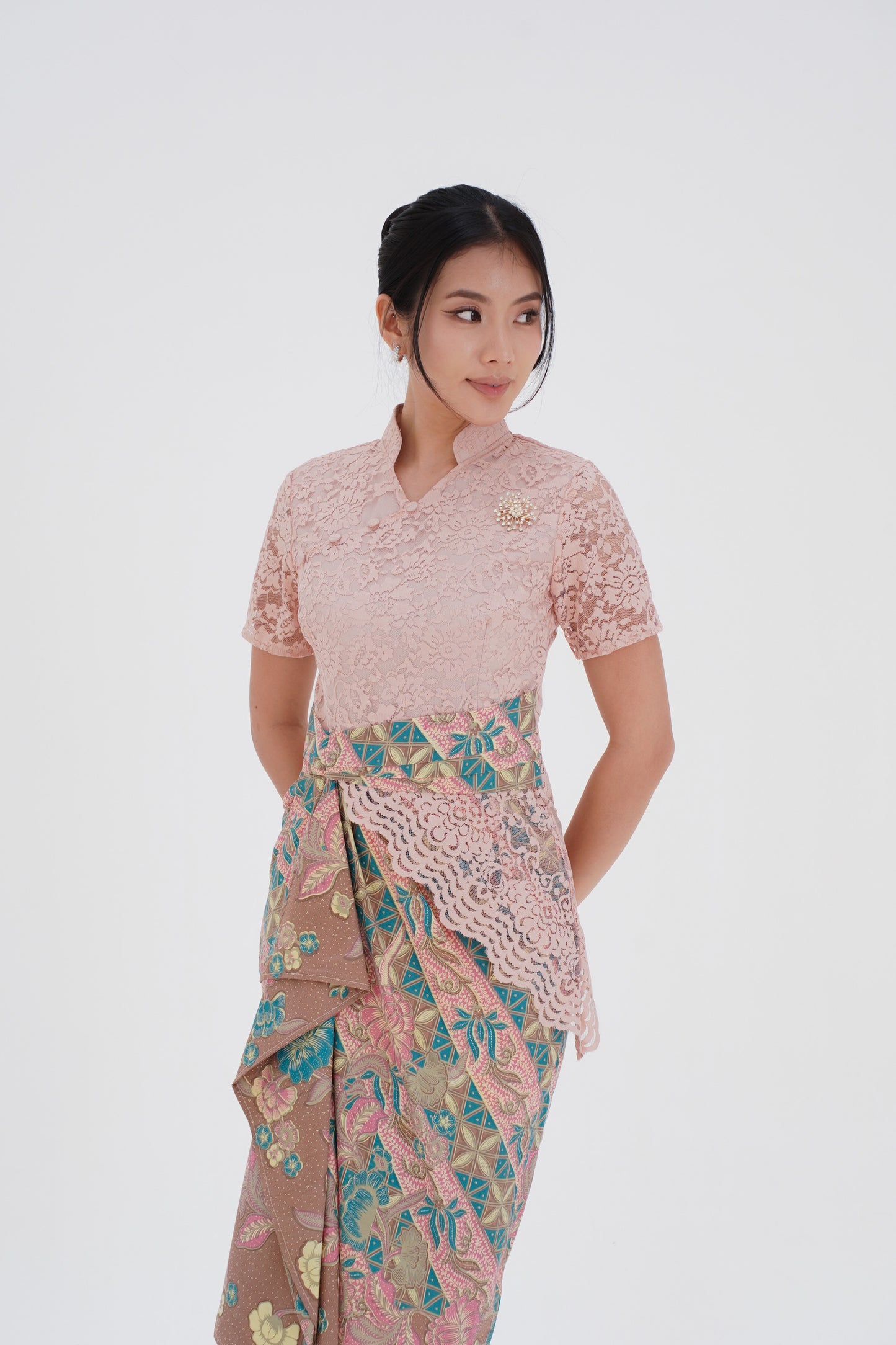 Dress Lace Peach Cheongsam Green Angsana