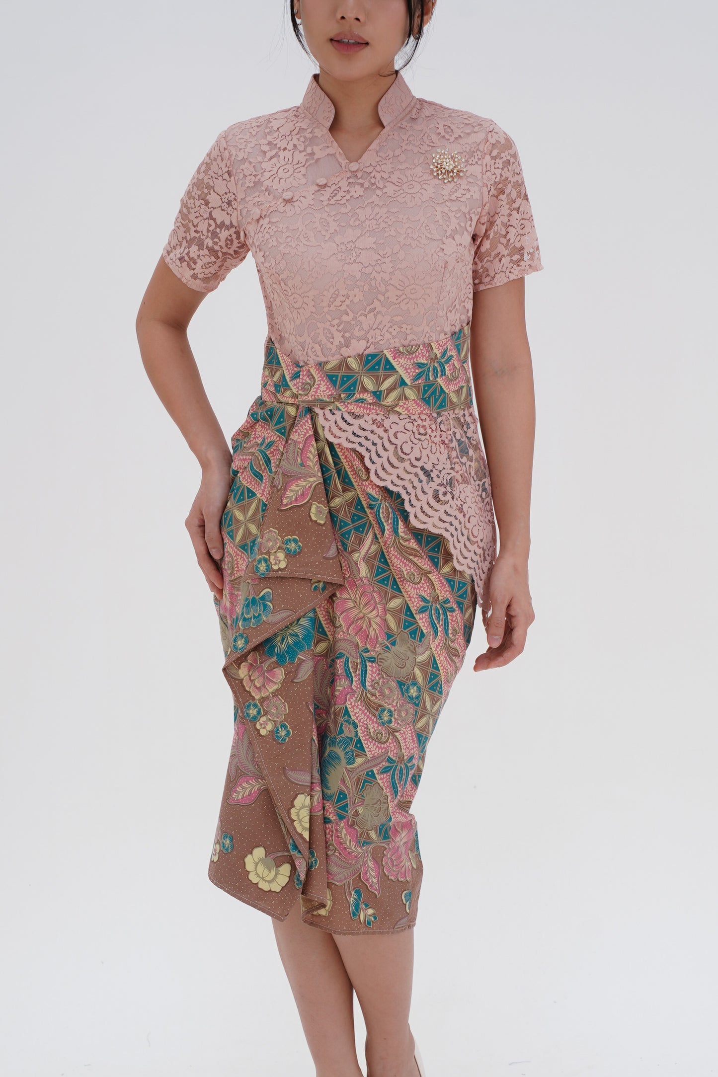 Dress Lace Peach Cheongsam Green Angsana