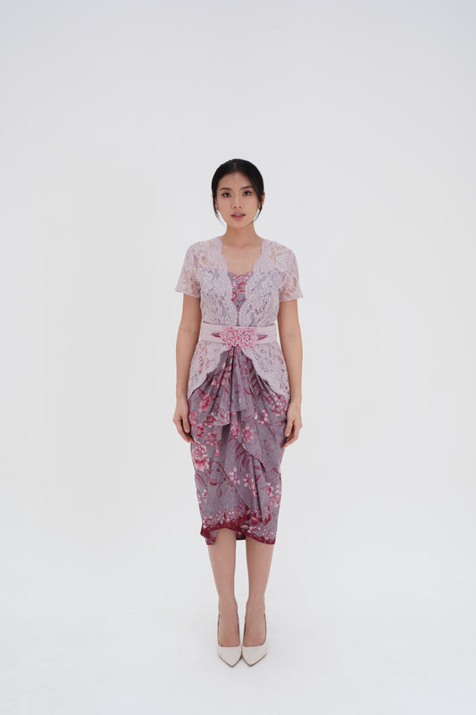 Dress Pink Lace Flower Embroidery Obi