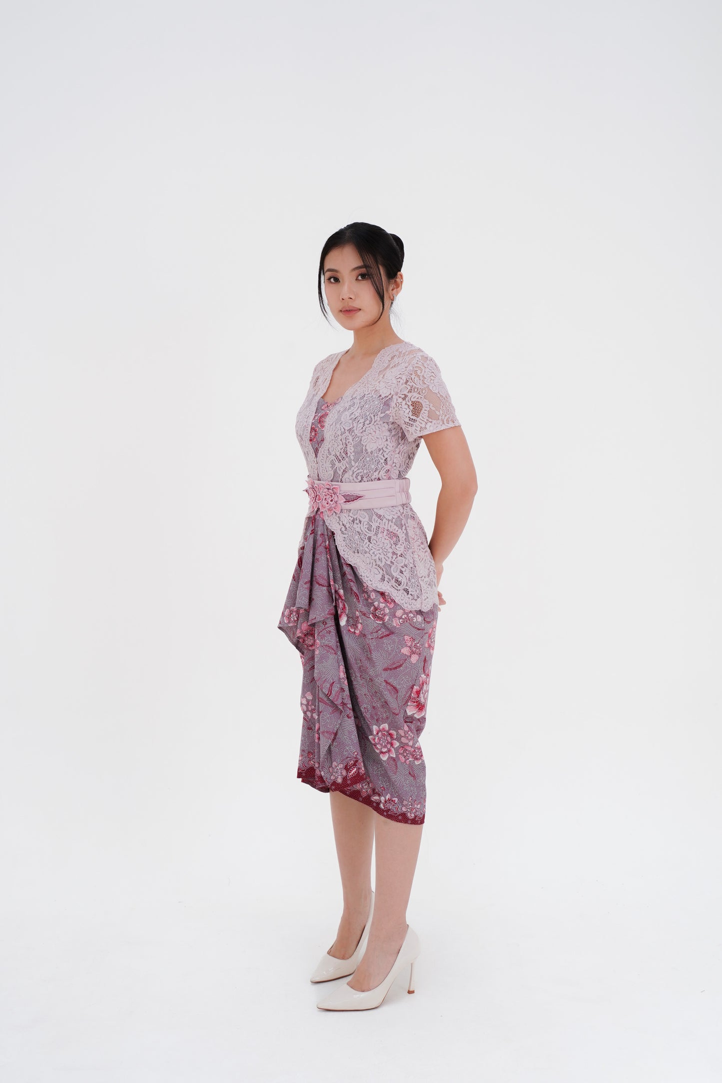 Dress Pink Lace Flower Embroidery Obi