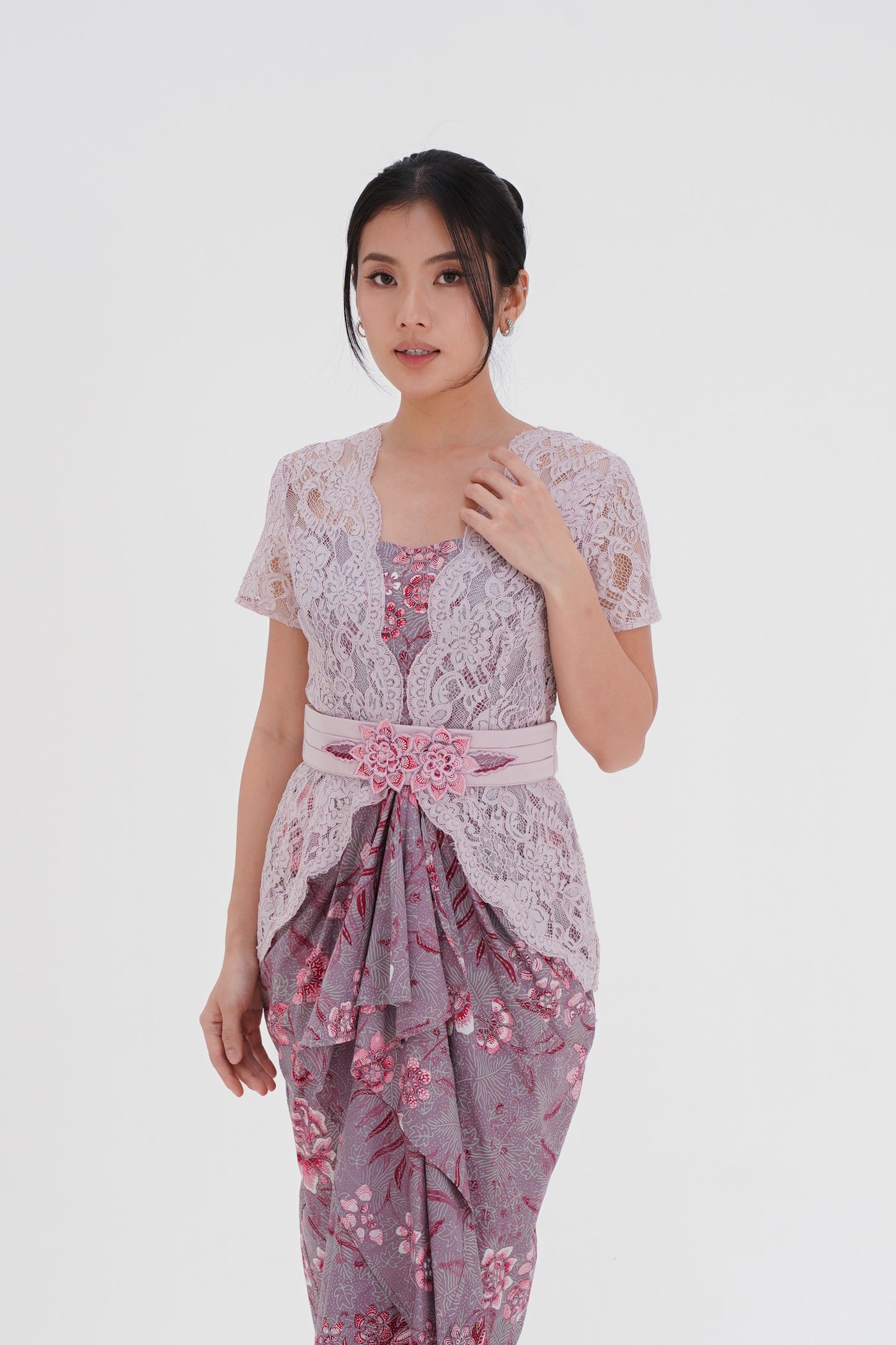Dress Pink Lace Flower Embroidery Obi
