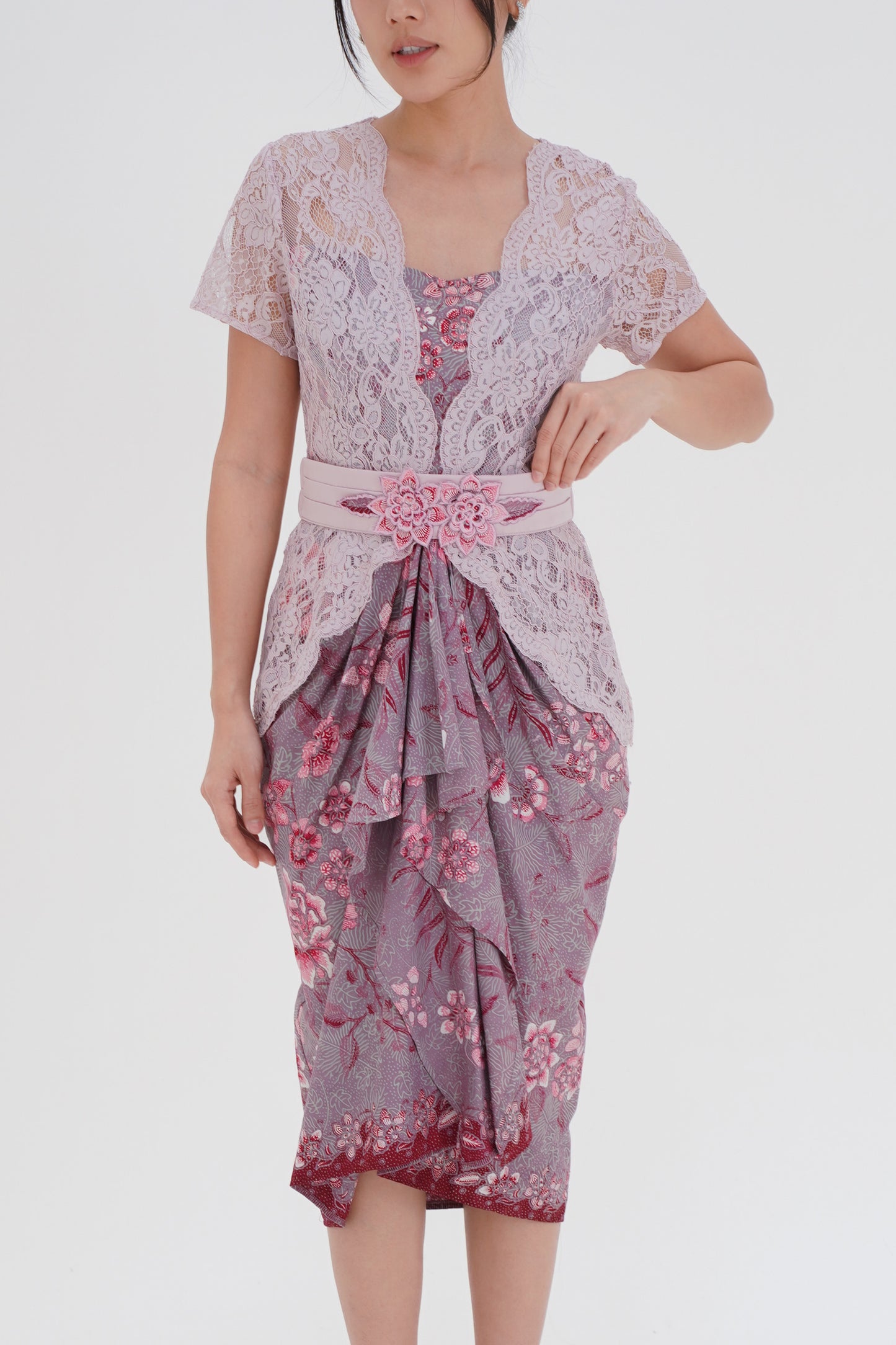 Dress Pink Lace Flower Embroidery Obi