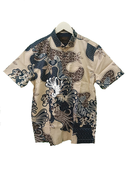 Men Shirt Indrayaksa Cream Dark Blue