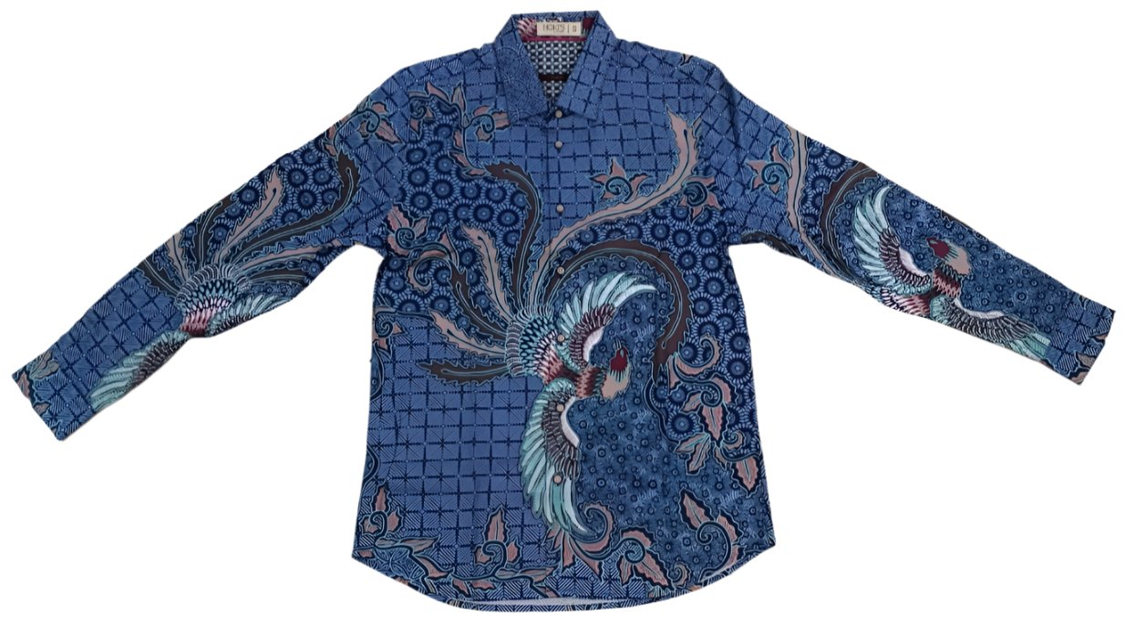 Men Shirt CNY Long Sleeve Blue Flying Bird