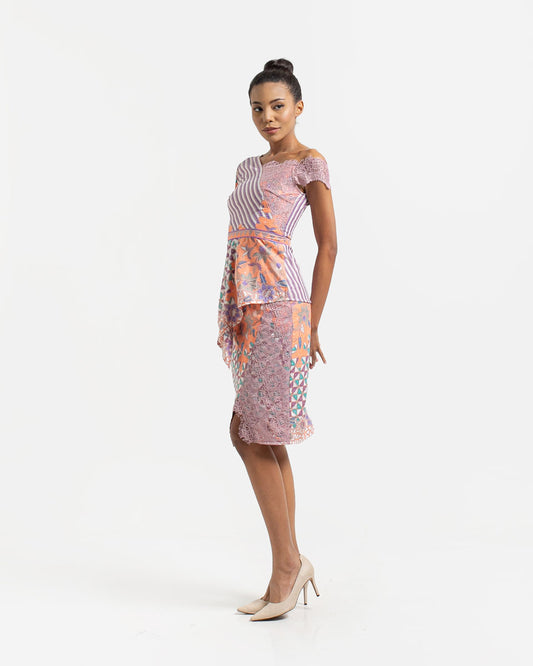 Bottom Purple Peach stripe Line Batik Skirt