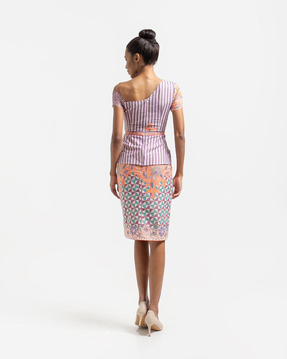 Bottom Purple Peach stripe Line Batik Skirt