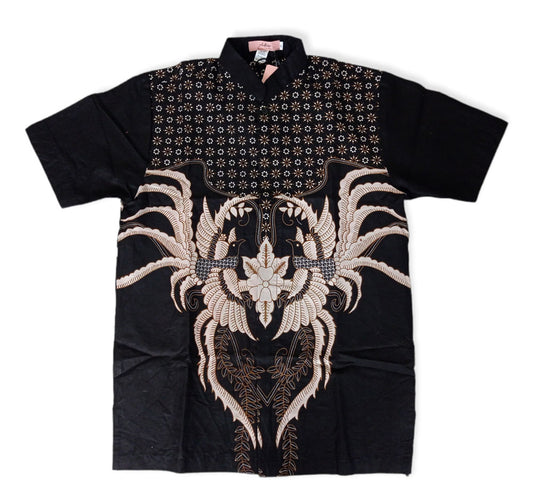 Men Shirt Black Flower Bird