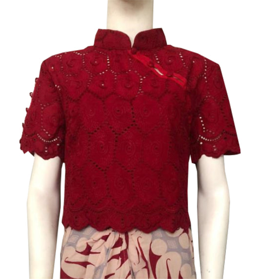 Maroon Parang CNY Top Eyelet Red
