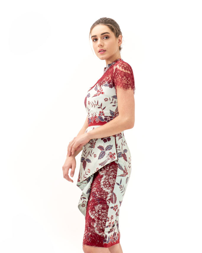 Dress Maroon Batik Sinaran with Lace