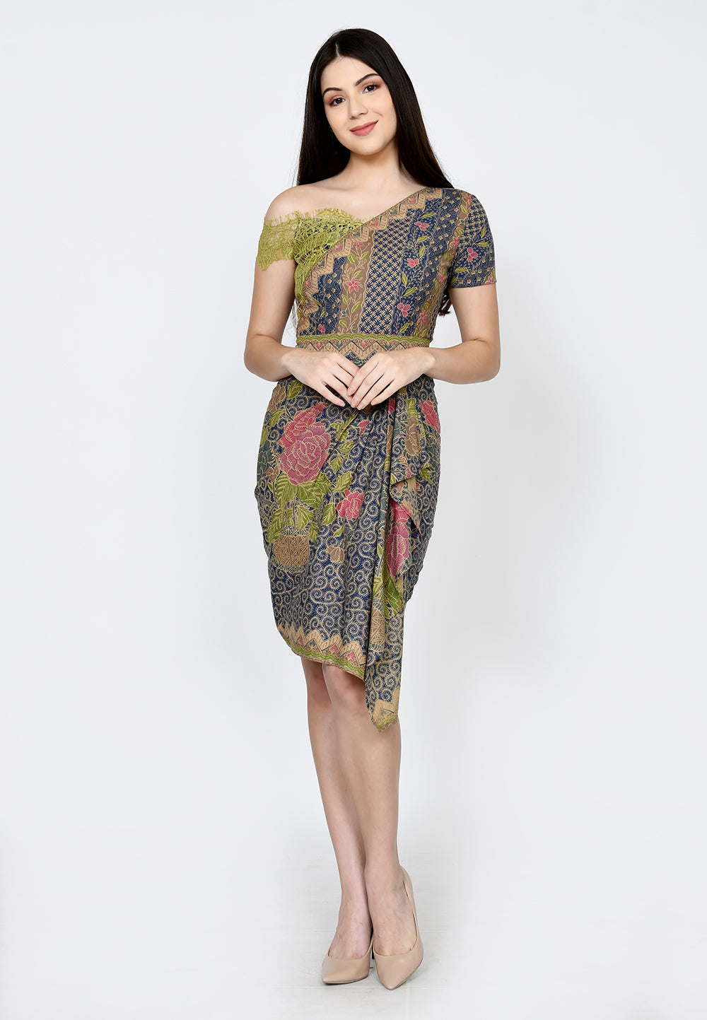 Dress Sabrina Batik with Green Lace Hoki's Closet Dress Sabrina Batik with Green Lace Hoki's Closet
