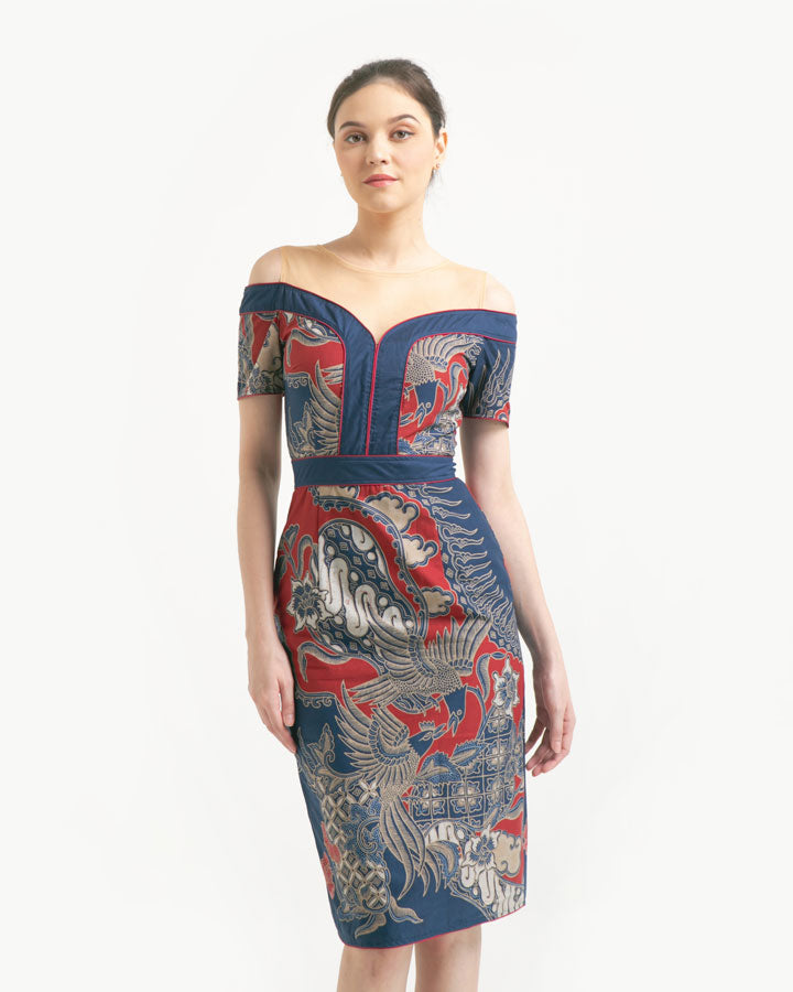 Dress Red Dark Blue Sabrina Bird Elegant