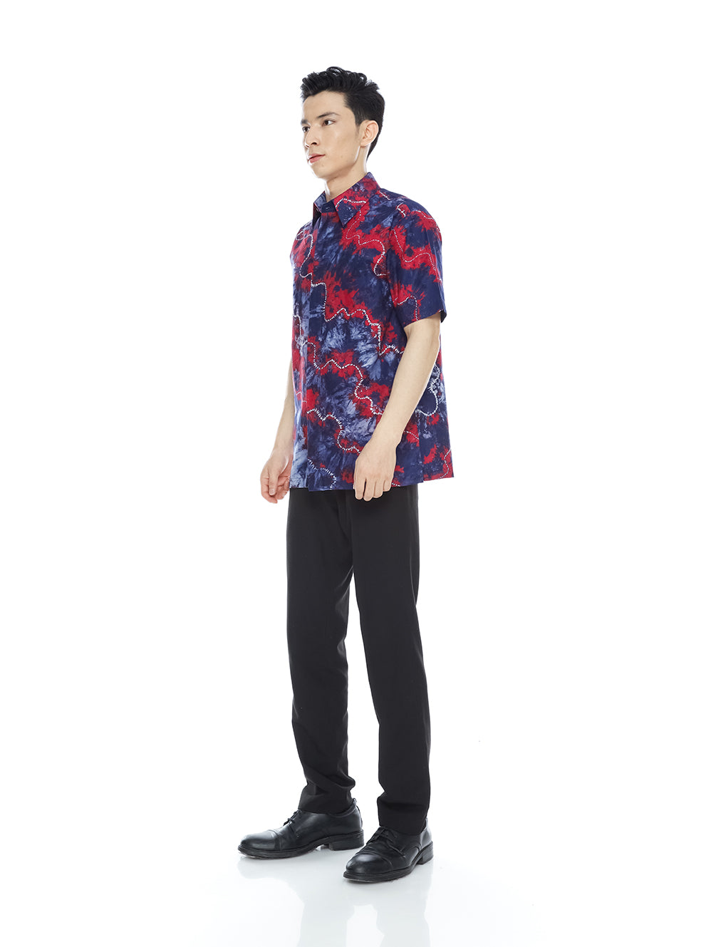Men Shirt Bleach Blue Red