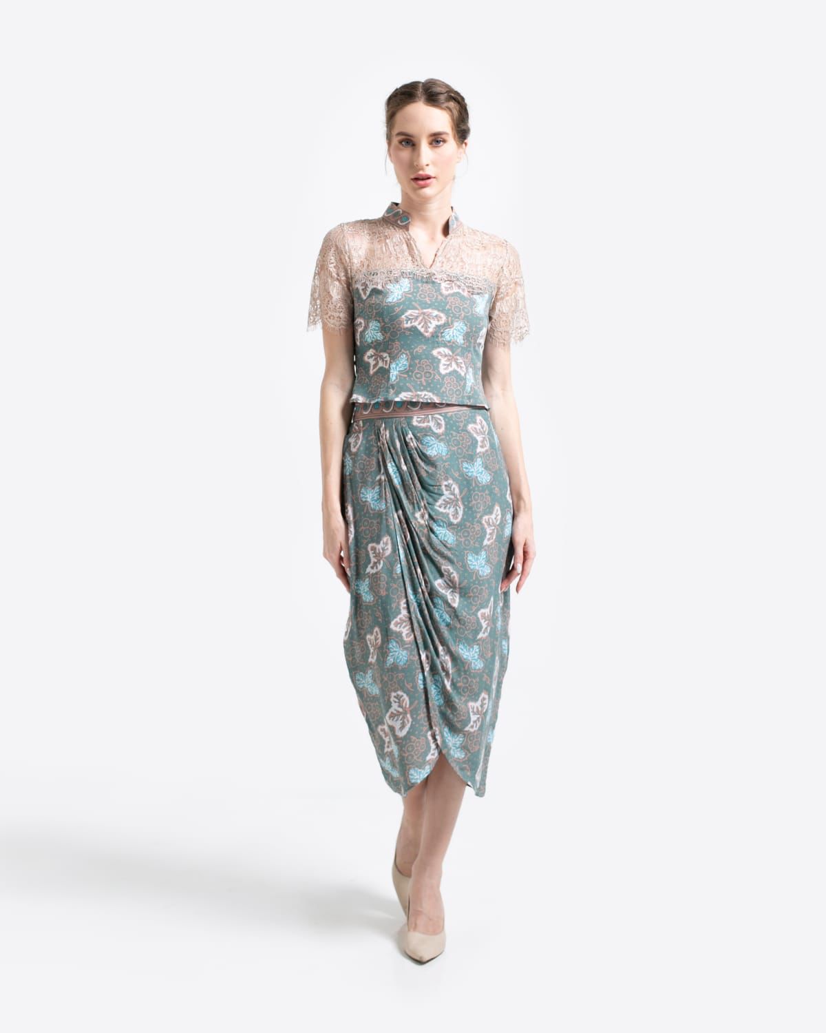 Dress Green Leaf Lace Ripped