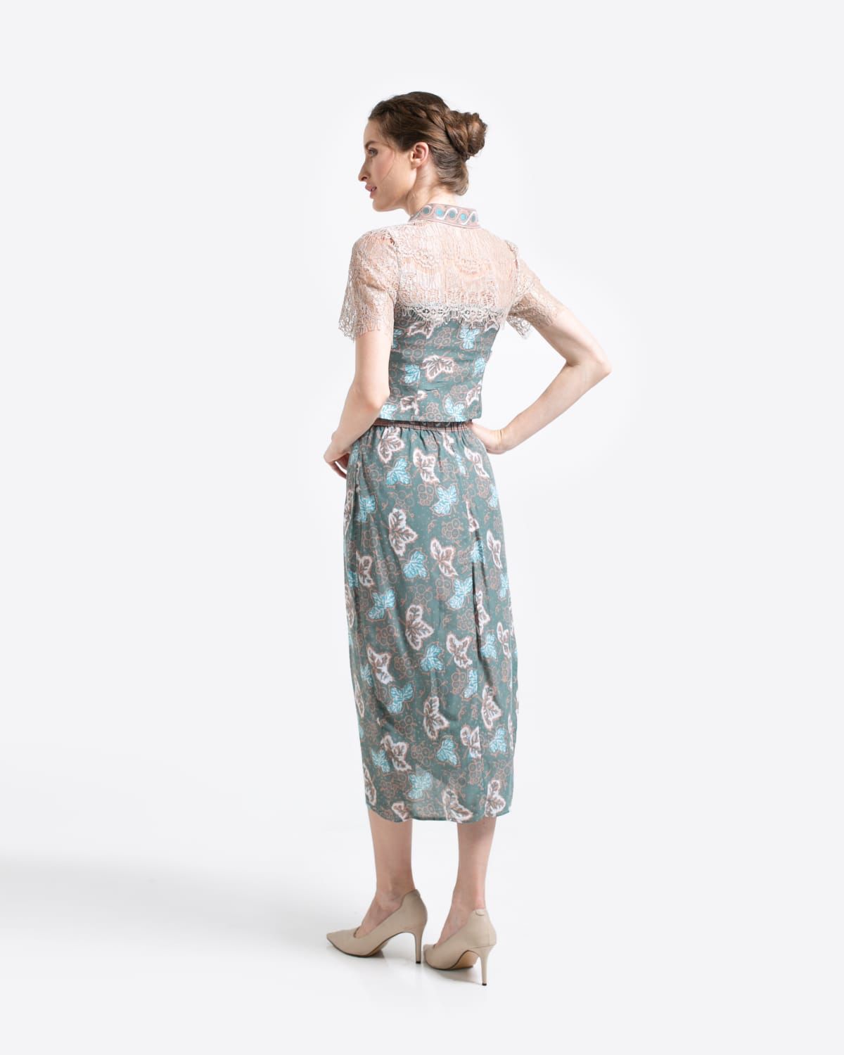 Dress Green Leaf Lace Ripped