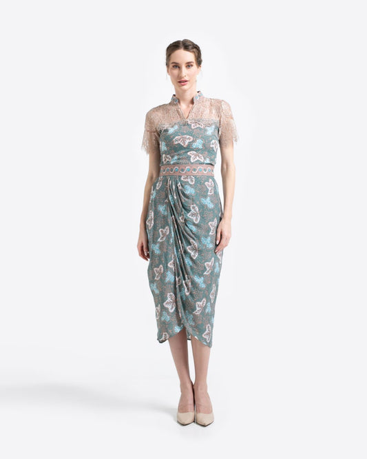 Dress Green Leaf Lace Ripped