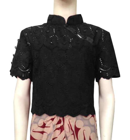 Cheongsam Eyelet Top Black