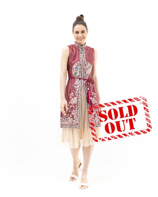 Set Cheongsam Taffeta Maroon